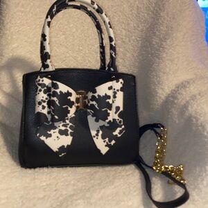 Black and White Bow Accent Handbag